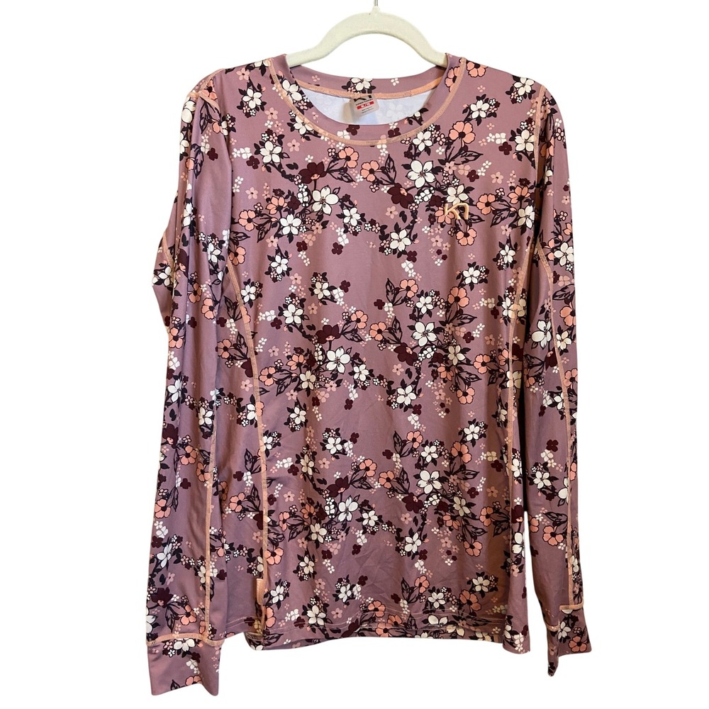 Kari Traa Womens XL Floral Long‎ Sleeve Base Layer Top Mauve Pink